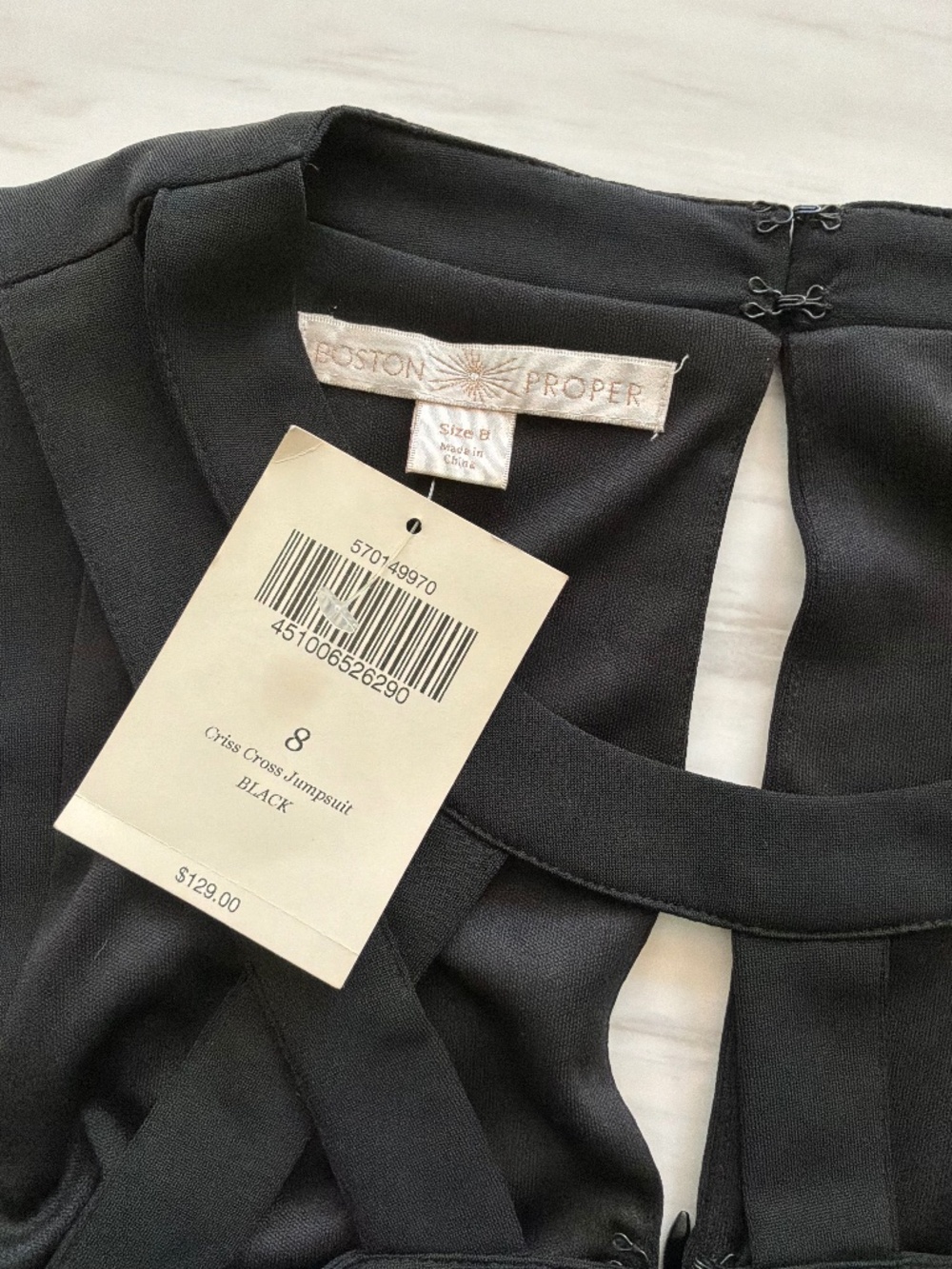 Boston Proper Criss Cross Black Jumpsuit, size 8, NWT
